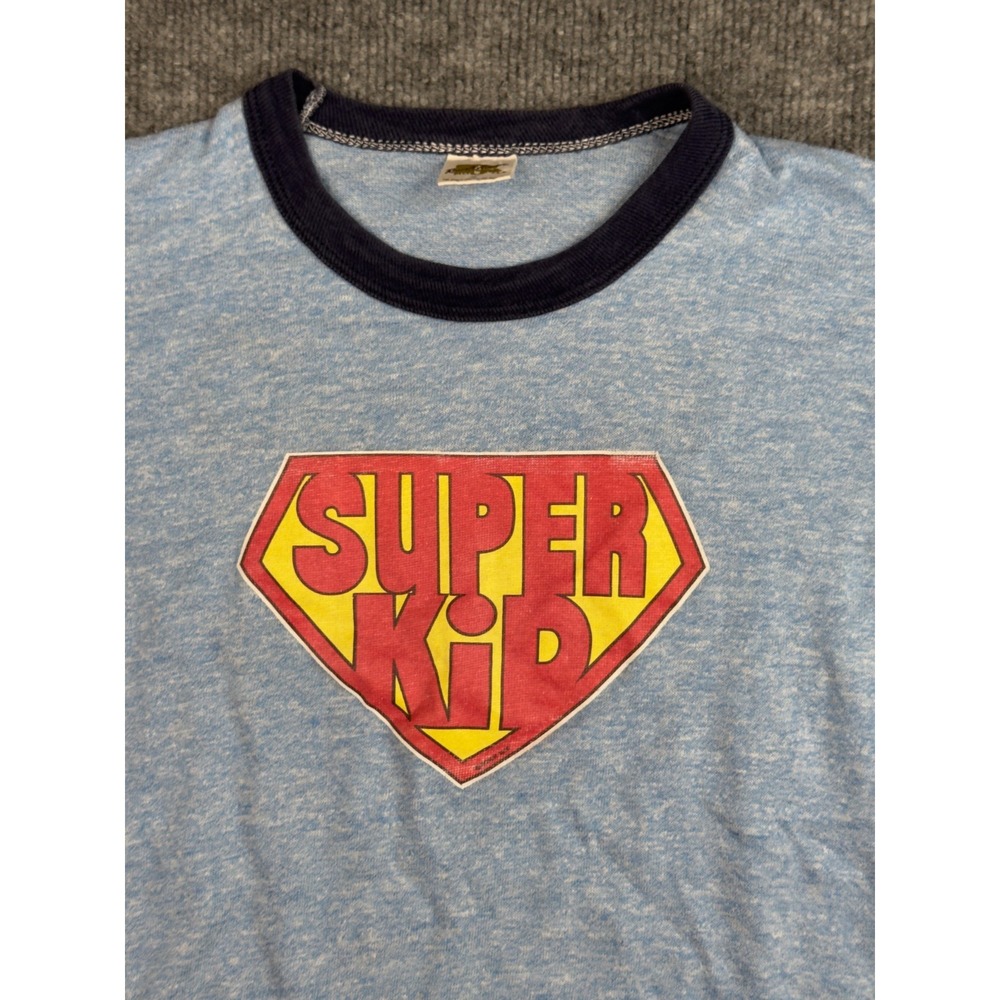 Vintage Russell Athletic Super Kid Ringer T-Shirt Made USA Blue Small - Picture 9 of 16